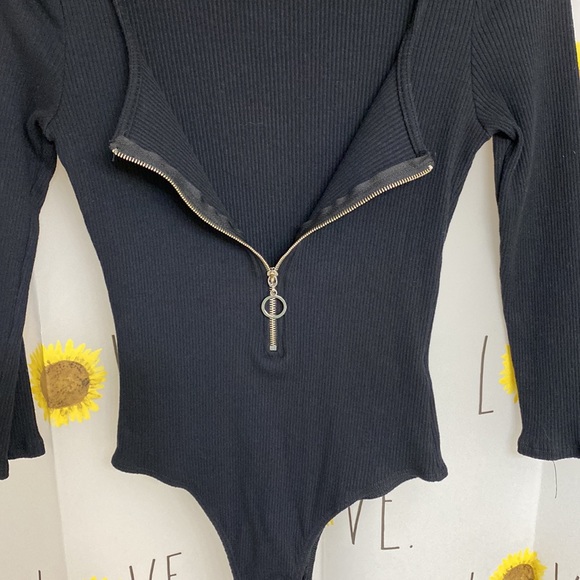 Lulu’s Talk to the Hand Black Ribbed Zip-Front Bodysuit - Picture 10 of 12